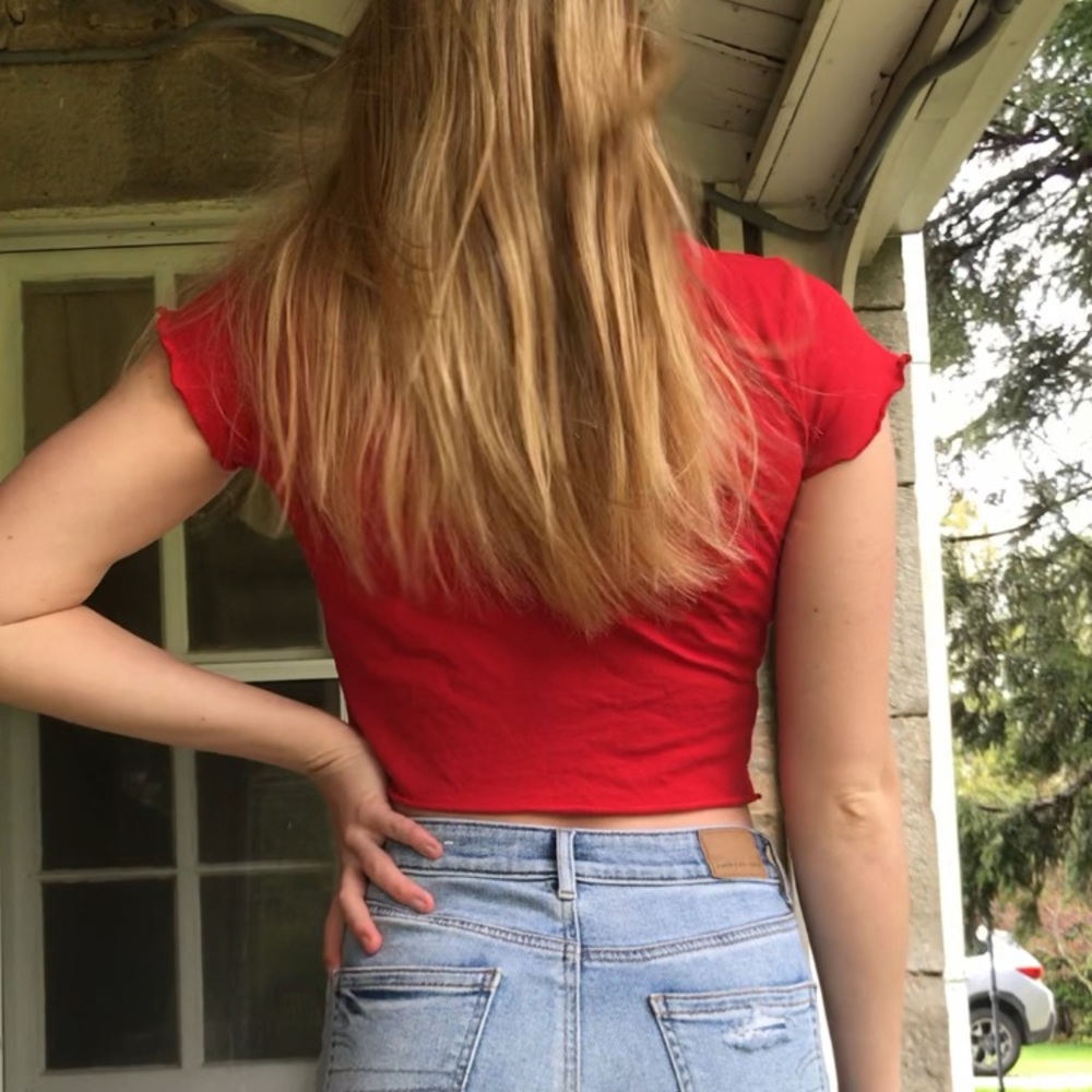Red Crop Top with Writing - Picture 4 of 5